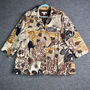 Coldwater Creek Womens Jacket Button Up Art To Wear Size‎ 18 Brown